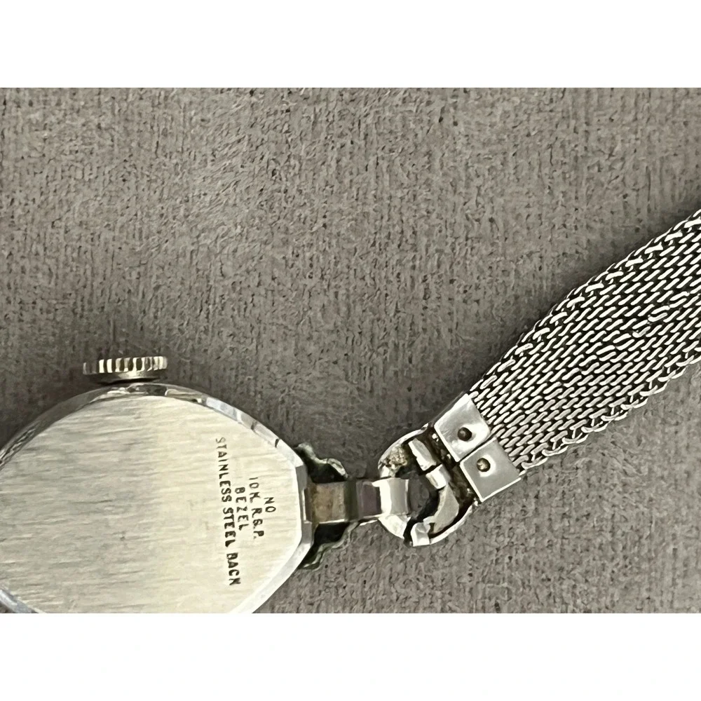 Vintage Caravelle Women Cocktail Watch‎ 10K RGP Bezel Stainless Steel Mesh Band